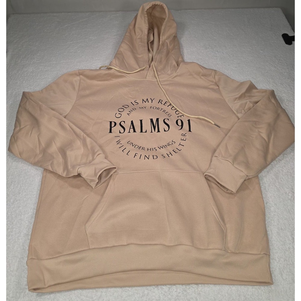 Christian Scripture Hoodie – Psalms 91 "Under His Wings" – Beige – L
